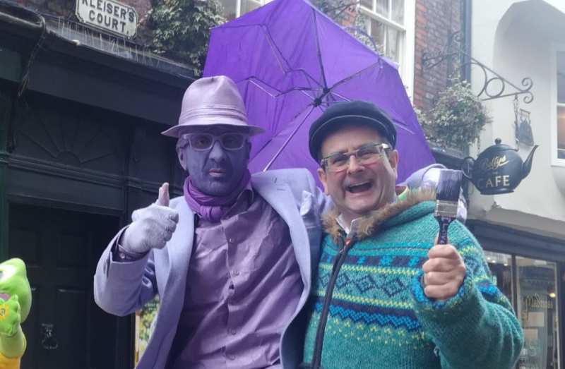 Meeting purple man