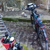 Martin's looking after my bike at the Pilgrim Hostel (and the empties).